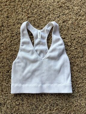 Zara White Ribbed V-Neck Racerback Bralette